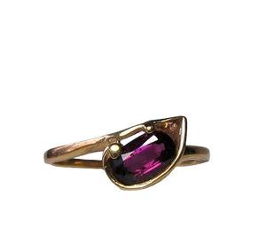 Natural Purple Faceted Oval Garnet in Solid 10Kt Yellow Gold Ring Size 6 9982Ac