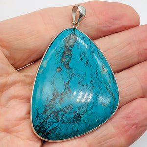 Natural Turquoise 88ct Sterling Silver Pendant | 2 1/2x1 3/4" | Blue/Black | 1 |