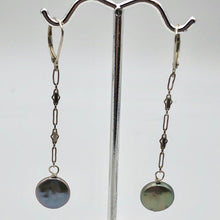 Load image into Gallery viewer, Platinum Freshwater Coin Pearl and Sterling Dangling Earrings 309447B - PremiumBead Alternate Image 2
