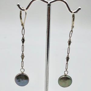 Platinum Freshwater Coin Pearl and Sterling Dangling Earrings 309447B - PremiumBead Alternate Image 2