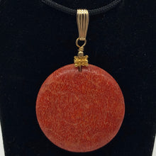 Load image into Gallery viewer, Big Cell Red Coral Disc &amp; 14K Gold Filled Pendant | 30mm, 1.88&quot; (long) |507287K - PremiumBead Alternate Image 2
