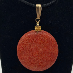 Big Cell Red Coral Disc & 14K Gold Filled Pendant | 30mm, 1.88" (long) |507287K - PremiumBead Alternate Image 2