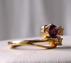 Purple Amethyst White topaz Solid 14Kt Yellow Gold Solitaire Ring Size 7 9982Az - PremiumBead Alternate Image 4