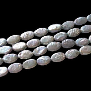 Platinum Green Oval Coin Pearl 8" Strand 9948HS
