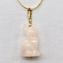 Load image into Gallery viewer, Rose Quartz Kitty Cat Pendant Necklace|Semi Precious Stone Jewelry|14k Pendant
