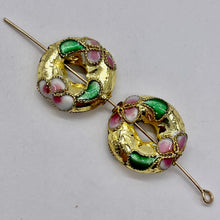 Load image into Gallery viewer, 2 Golden Flowers Cloisonne Pi Circle 15x4mm(3.5mm opening) Beads 8637B
