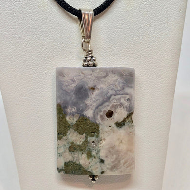 Natural Druzy Ocean Jasper Silver Pendant! Luminous Lavender! 503533S - PremiumBead Primary Image 1