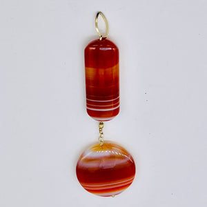 Sardonyx Large Round and Rectangle Pendant| 3 1/2" Long | Red/Orange/White |