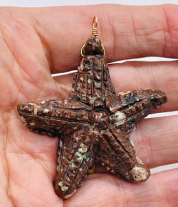 Starfish 14K Gold Filled Starfish | 2 1/2" Long | Brown White | 1 Pendant