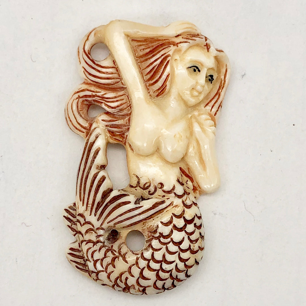 Splash Hand Carved Mermaid Centerpiece Bead | 42x26x5mm | - PremiumBead Primary Image 1