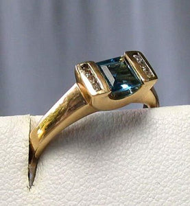 Blue topaz & Diamonds Solid 14Kt Yellow Gold Ring Size 7 9982Aj - PremiumBead Alternate Image 4