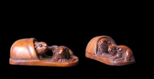 Hand Carved Mice in Slipper Boxwood Ojime/Netsuke Bead
