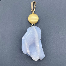 Load image into Gallery viewer, Chalcedony 14K Gold Filled Druzy Crystal Flower Pendant | 2 1/2&quot; Long | Blue |
