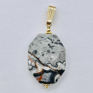 Picasso Jasper 14K Gold Filled Drop/Dangle | 1 3/4" Long | Gray/Black| 1 Pendant