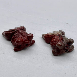 Wondrous 2 Carved Brecciated Jasper Gold Fish Beads | 23x11x5mm | Red