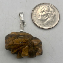 Load image into Gallery viewer, Tigereye Hand Carved Bison / Buffalo Silver Pendant | 21x14x8mm (Bison), 5.5mm (Bail Opening), 1&quot; (Long) | Gold/Brown - PremiumBead Alternate Image 2
