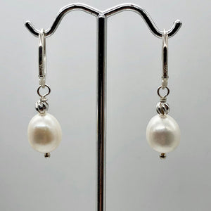Pearl Dangle Sterling Silver Earrings | 1.38" Long | Satiny White |