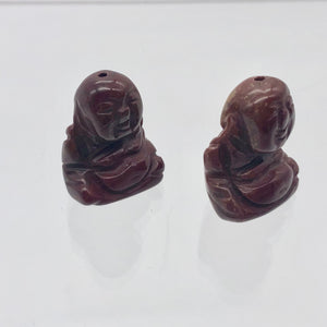 2 Hand Carved Brecciated Jasper Buddha Beads | 20x15x9mm | Red w/Brown and Grey - PremiumBead Alternate Image 2