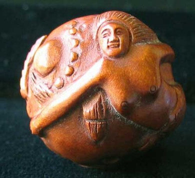 Hand Carved Boxwood Mermaid 20mm Ball Ojime/Netsuke Bead - PremiumBead Primary Image 1