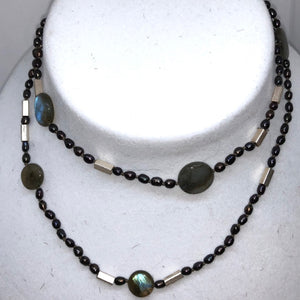 Elegant Black-Cherry FW Pearl Labradorite 27 inch Necklace 200021 - PremiumBead Primary Image 1