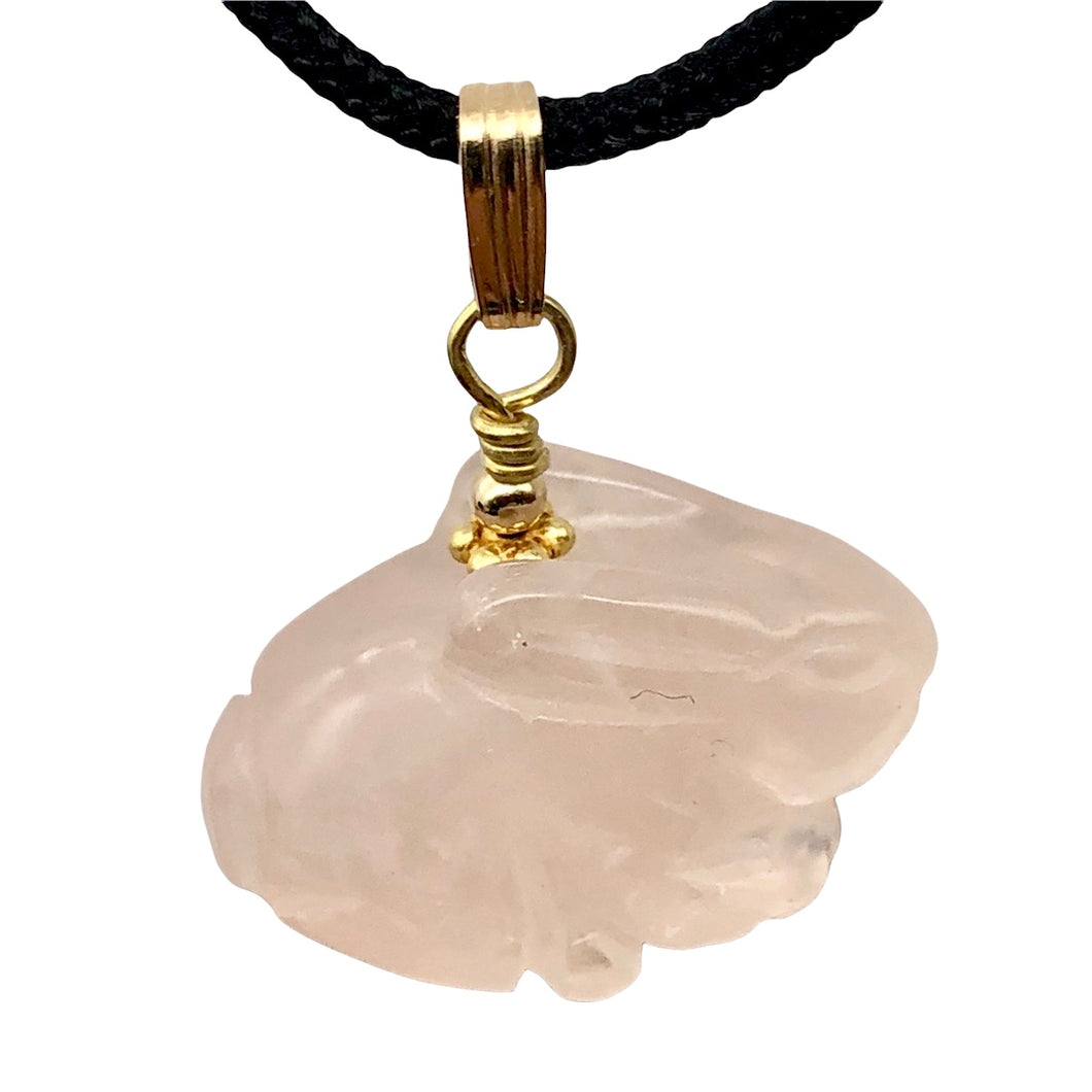 Rose Quartz Bunny Rabbit Pendant Necklace|SemiPrecious Stone Jewelry|14K Pendant
