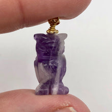 Load image into Gallery viewer, Amethyst Hand Carved Hooting Owl &amp; 14Kgf Gold Filled 1 3/8&quot; Long Pendant 509297AMG - PremiumBead Alternate Image 4
