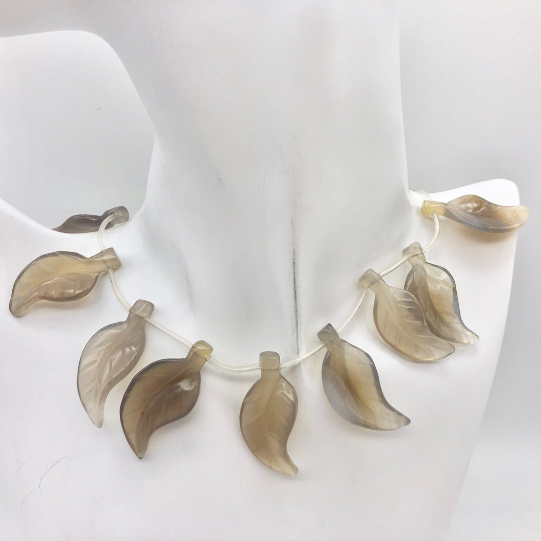 Carved Translucent Grey Agate Leaf Briolette Bead 8