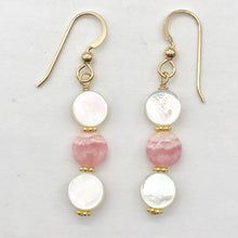 Load image into Gallery viewer, Rhodocrosite Mother of Pearl 14K Gold Filled Drop Earrings | 1 3/4&quot;| Pink White|

