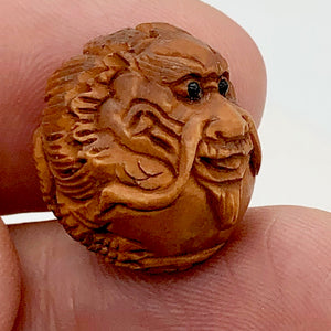 Hand Carved Boxwood Happy Dragon Ojime Netsuke Bead | 19mm | | 19mm | Brown - PremiumBead Alternate Image 2