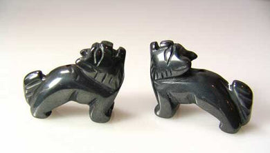 Howling 2 Carved Hematite Standing Wolf/Coyote Beads | 22x16x8mm | Silver black - PremiumBead Primary Image 1