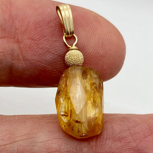 Topaz Precious Faceted Crystal Drop 14K Gold Filled Pendant | 1" Long | Orange |