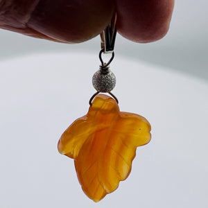 Carnelian Sterling Silver Carved Leaf | 1 3/4" Long | Orange | 1 Pendant |