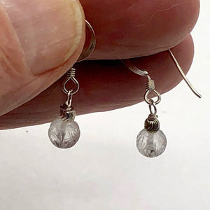 Crystal Carved Lotus Sterling Silver Drop Earrings| 1" Long | Clear | 1 Earrings