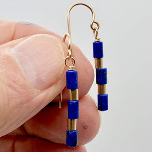 Natural Blue and Gold Lapis Earrings 14K Gold Filled | 1 1/4" Long |