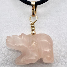 Load image into Gallery viewer, Roar! Hand Carved Natural Rose Quartz Bear 14Kgf Pendant | 13x18x7mm (Bear), 5.5mm (Bail Opening), 1.5&quot; (Long) | Pink - PremiumBead Primary Image 1
