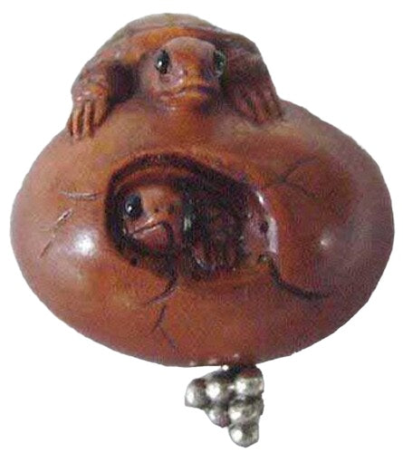 Terrific Carved Boxwood Turtle On Egg Ojime/Netsuke Bead | 21x21.5x17mm | Brown