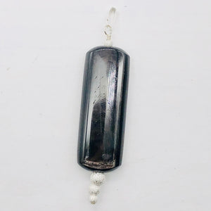 Hypersthene, Flat Rounded Rectangle Dangle Pendant| 2 1/2 ' Long | Black/Silver|