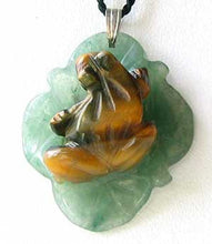 Load image into Gallery viewer, Golden Tigereye Frog On Aventurine Lily pad Pendant | 28x28.5x11mm | Golden Brown - PremiumBead Primary Image 1
