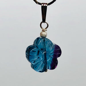 Custom Focal Fluorite Flower Sterling Silver Pendant | Blue Purple | 1" Long |