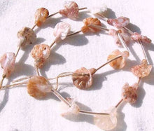 Load image into Gallery viewer, 2 Carved Speckled Peach Chalcedony Gingko Beads 8997 - PremiumBead Primary Image 1
