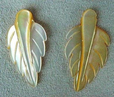 2 Golden Mother of Pearl Shell Leaf Pendant Beads 4326D - PremiumBead Primary Image 1