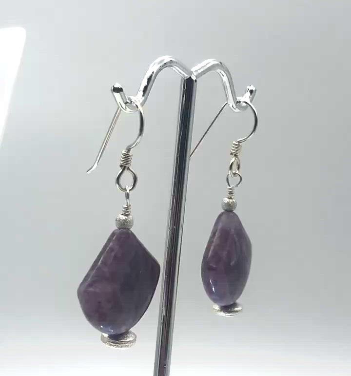 Natural Lepidolite Sterling Silver Earrings | 1 3/4