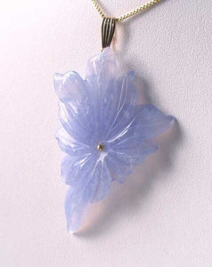 Blue Chalcedony Flower Pendant Necklace |SemiPrecious Jewelry | 14k Gold Pendant - PremiumBead Alternate Image 2