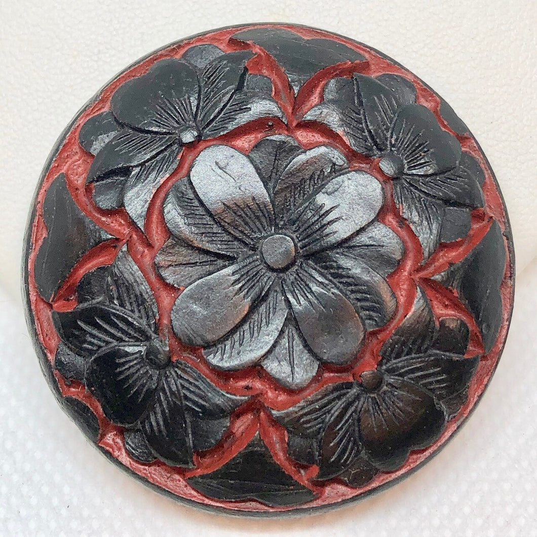 Carved Black Over Red Cinnabar Disc Bead 45mm 7042B | 45x12.5mm | Black/Red - PremiumBead Primary Image 1