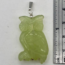Load image into Gallery viewer, Serpentine Jade Owl | 34x19x6mm | Chartreuse. Silver | 1 Pendant
