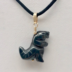 Semi Precious Stone Jewelry Tyranosaurus Rex Pendant Necklace of Hematite/Gold - PremiumBead Alternate Image 2