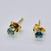 Load image into Gallery viewer, Blue Zircon 14K Gold 3mm Stud Round | 3mm | Blue | 1 Earrings
