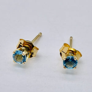 Blue Zircon 14K Gold 3mm Stud Round | 3mm | Blue | 1 Earrings