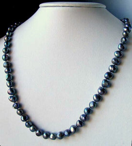 Blue Peacock Baroque Freshwater Pearl & Silver 22 inch Necklace 9814 - PremiumBead Alternate Image 2