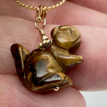 Load image into Gallery viewer, Tiger&#39;s Eye Squirrel Pendant Necklace|Semi Precious Stone Jewelry|14k Pendant
